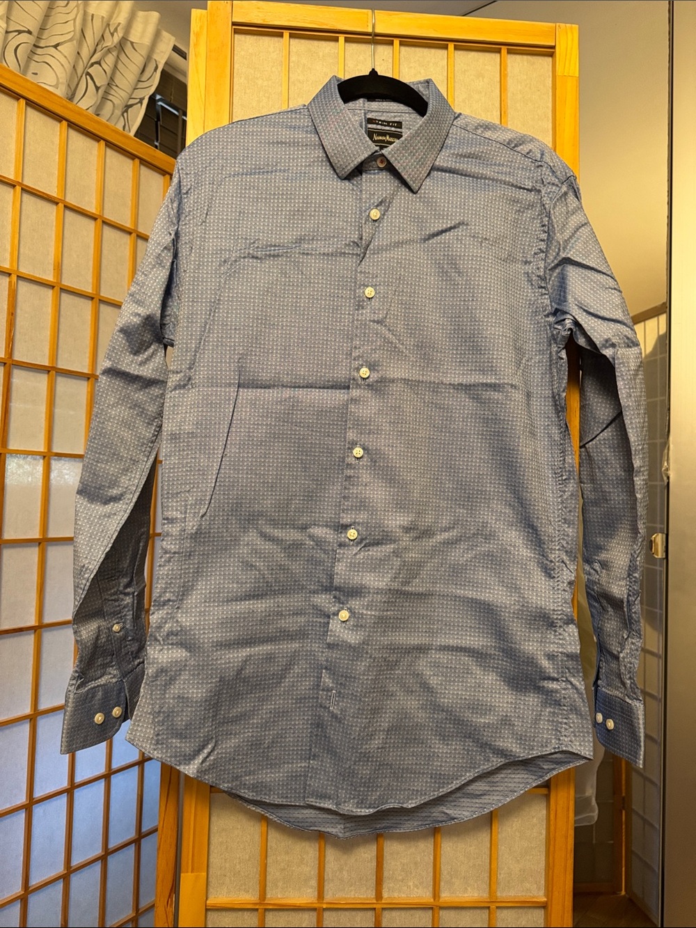 Neiman Marcus Light Blue Micro-Pattern Long Sleeve Dress Shirt